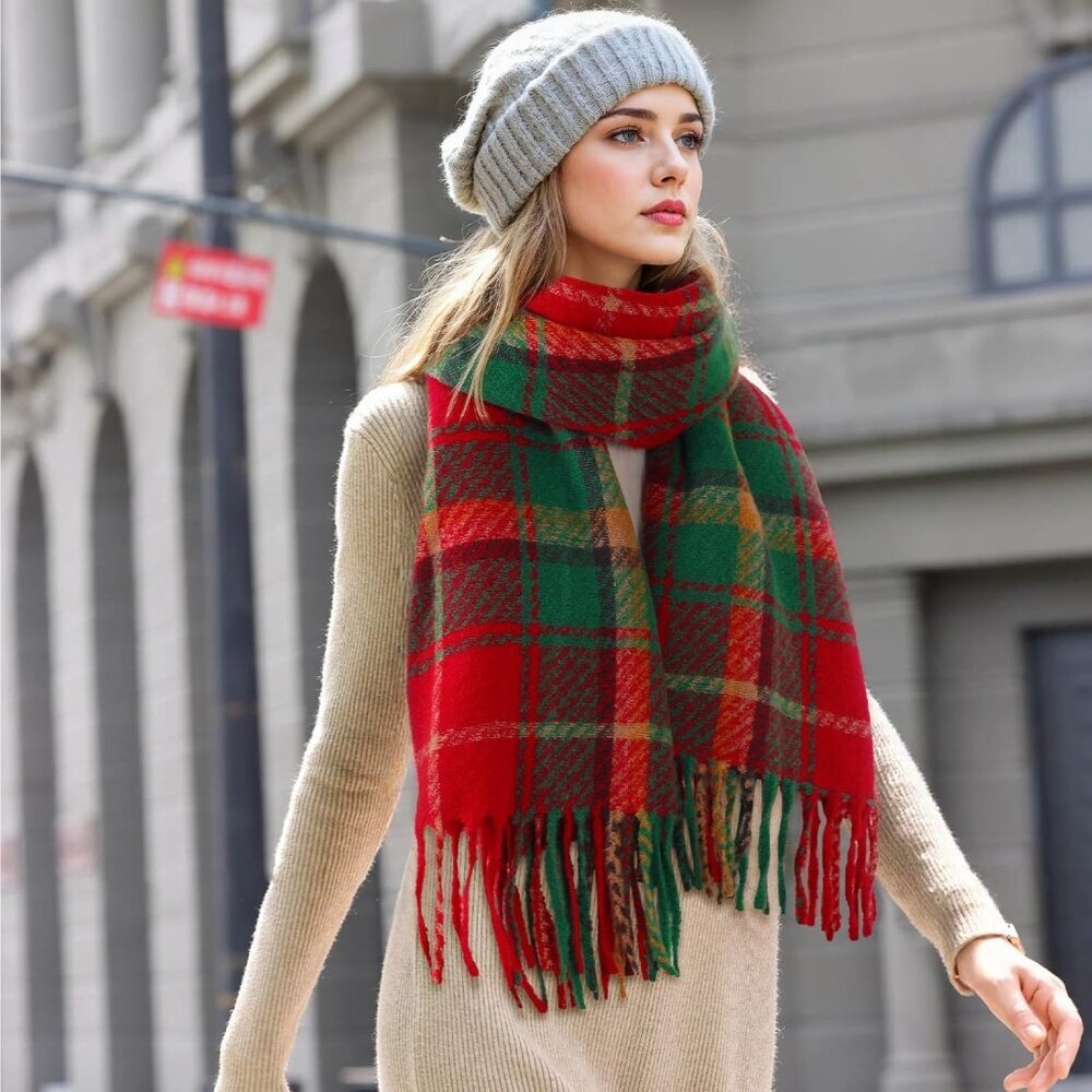 Womens Winter Scarf, Fashion Cashmere Feel Plaid Scarfs for Women, Pashmina Shaw - Picture 7 of 9